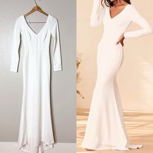 Feeling of Forever White Long Sleeve Mermaid Maxi Dress Gown